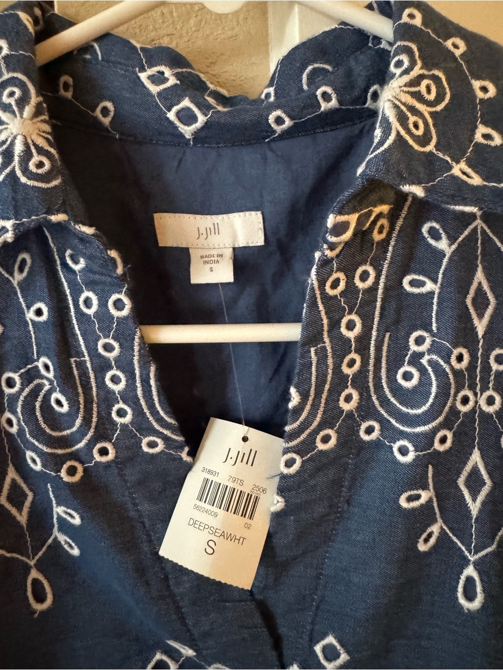 NWT J Jill Blue Embroidered Cotton Midi Dress Size S - Picture 2 of 6